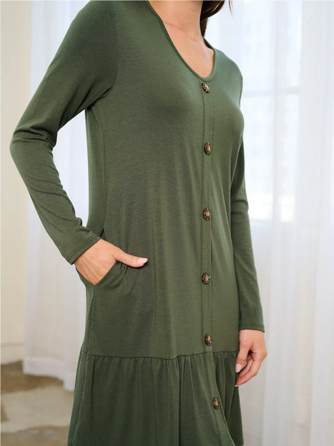WOMEN'S LONG SLEEVE BUTTON UP POCKETS MINI DRESS