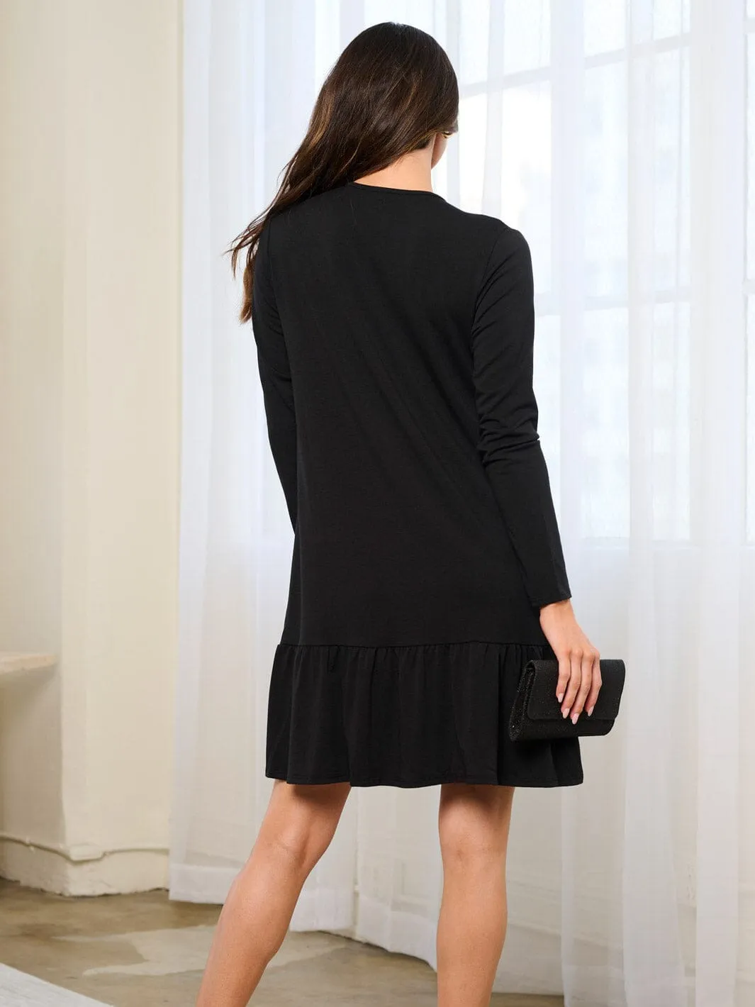 WOMEN'S LONG SLEEVE BUTTON UP POCKETS MINI DRESS