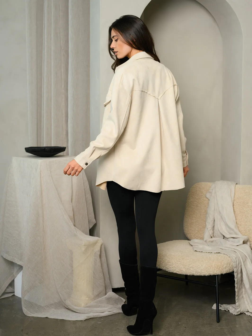 WOMEN'S LONG SLEEVE BUTTON UP SUEDE JACKET