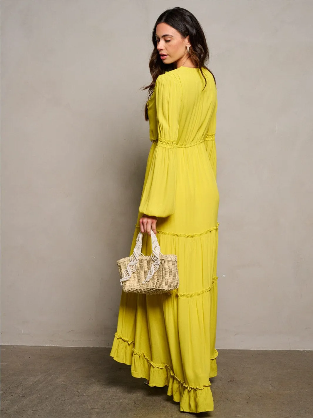 WOMEN'S LONG SLEEVE BUTTON UP TIERED MAXI DRESS