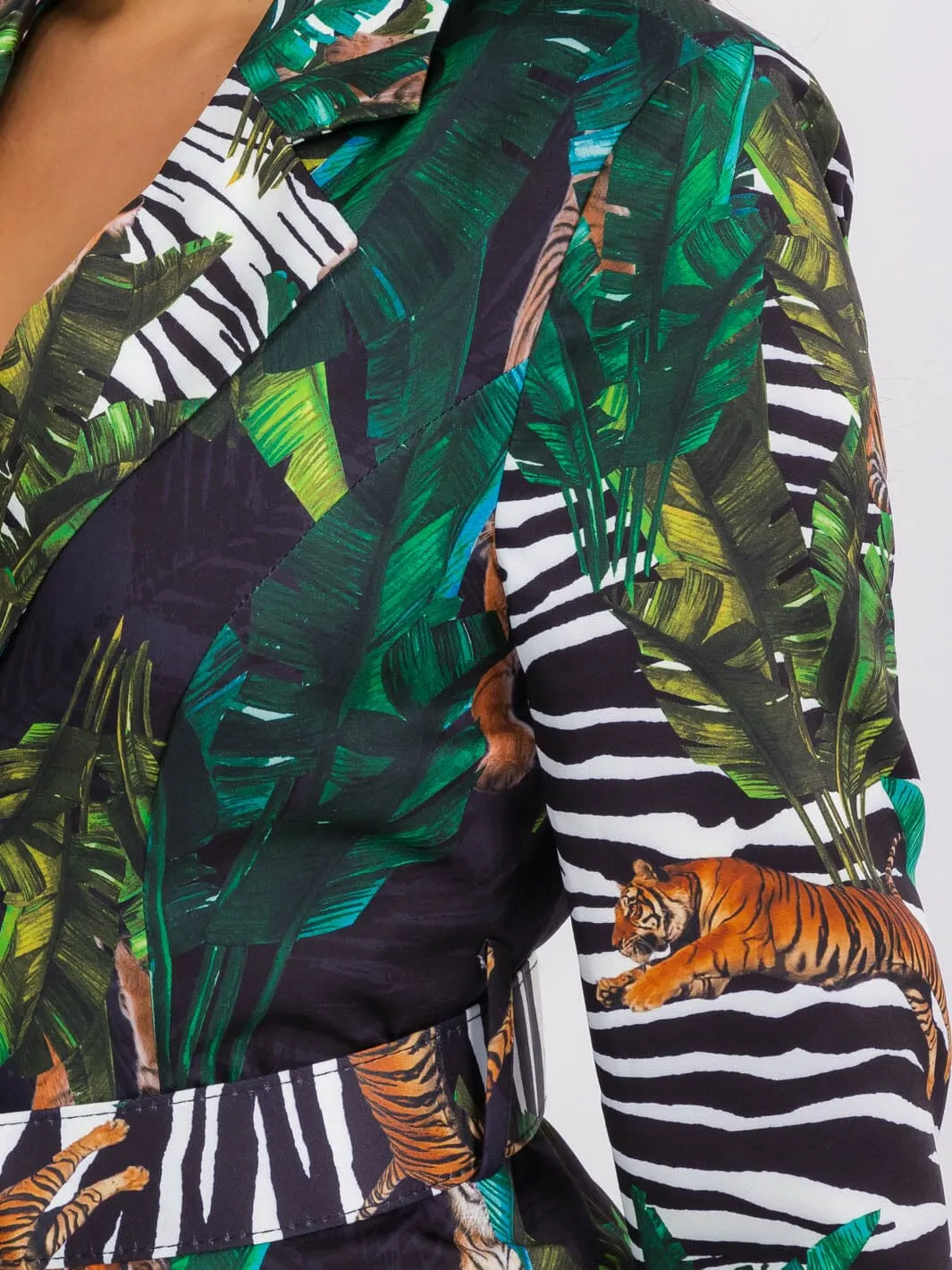 WOMEN'S LONG SLEEVE BUTTON UP TIGER PRINT MINI DRESS