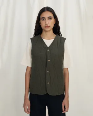 Women's Quilt Organic Flannel Vest Moss Green