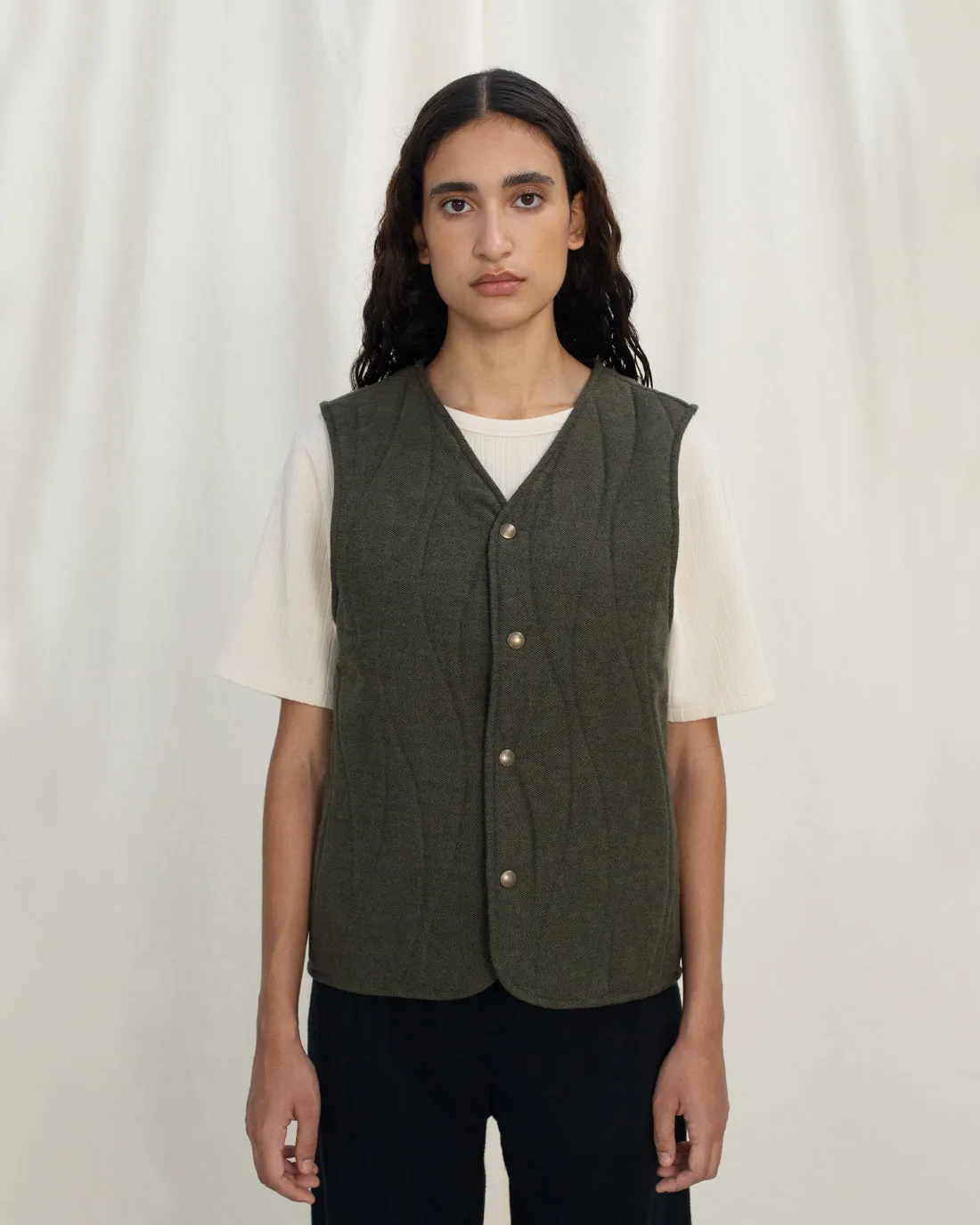 Women's Quilt Organic Flannel Vest Moss Green
