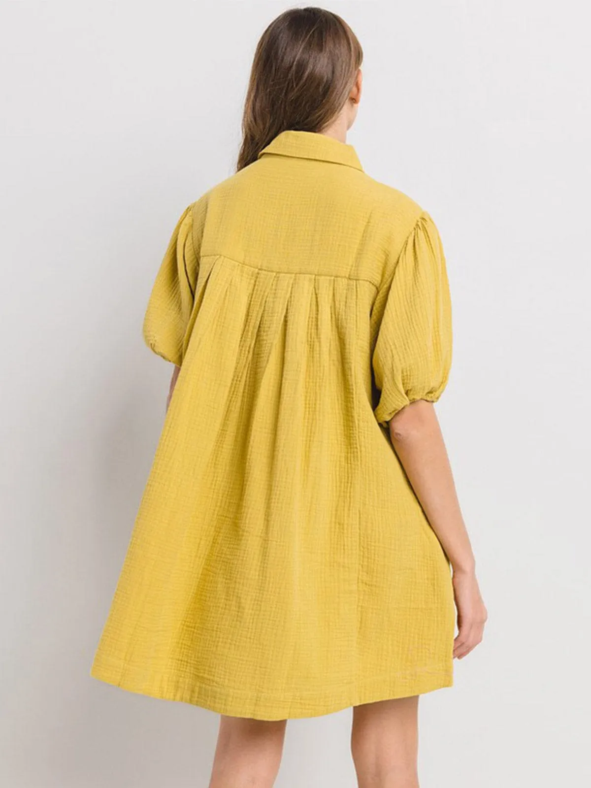 WOMEN'S SHORT SLEEVE BUTTON CLOSURE FRONT POCKETS TUNIC MINI DRESS