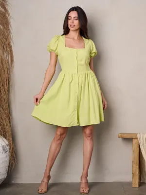 WOMEN'S SHORT SLEEVE BUTTON UP SQUARE NECK MINI DRESS