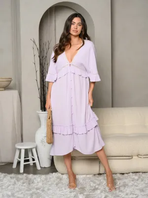 WOMEN'S SHORT SLEEVE V-NECK MIDI DRESS