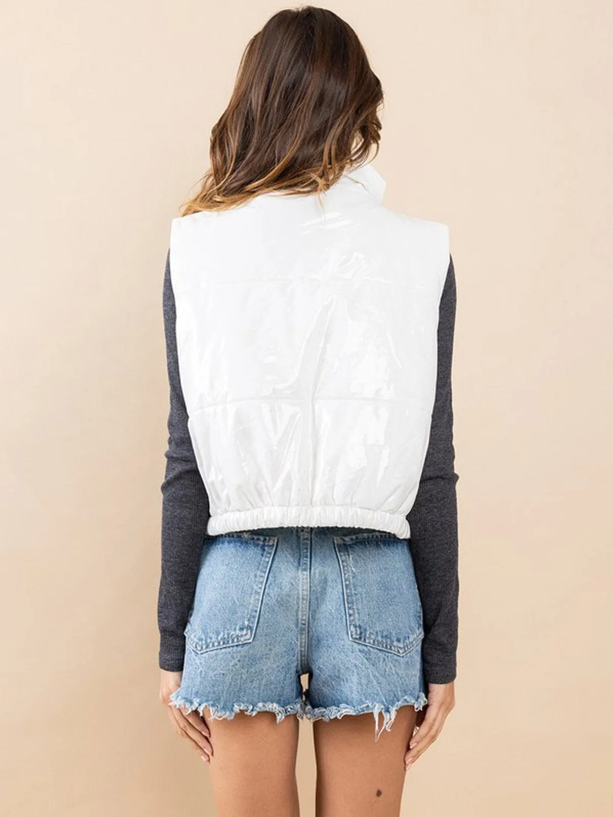 WOMEN'S SLEEVELESS BUTTON UP PU PLEATHER VEST