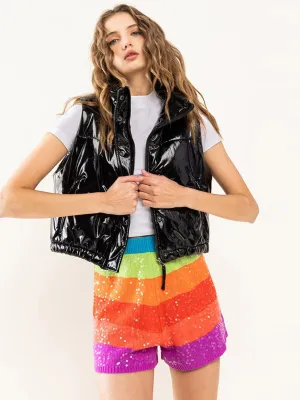 WOMEN'S SLEEVELESS BUTTON UP PU PLEATHER VEST
