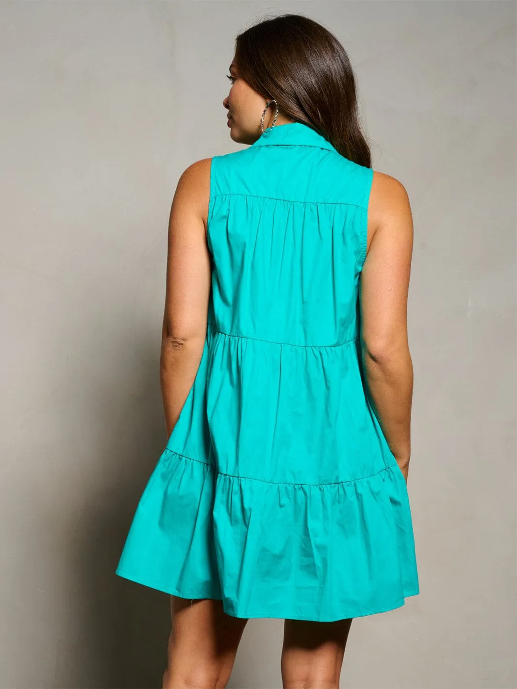 WOMEN'S SLEEVELESS BUTTON UP TIERED SEQUINS STARS MINI DRESS