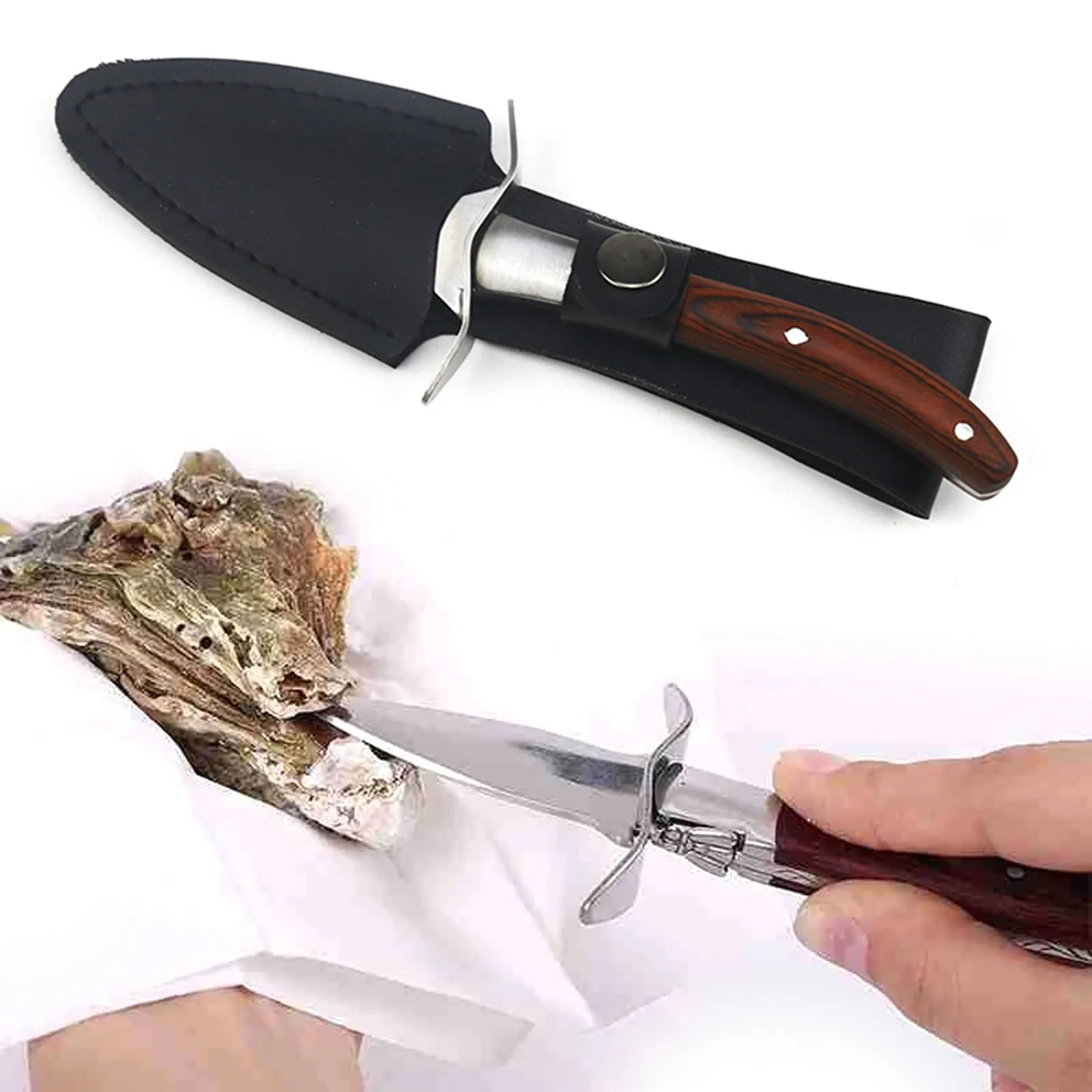 Wood Handle Oyster Knives Opener Stainless Steel Scallop Shell Shucking Cutter XUF