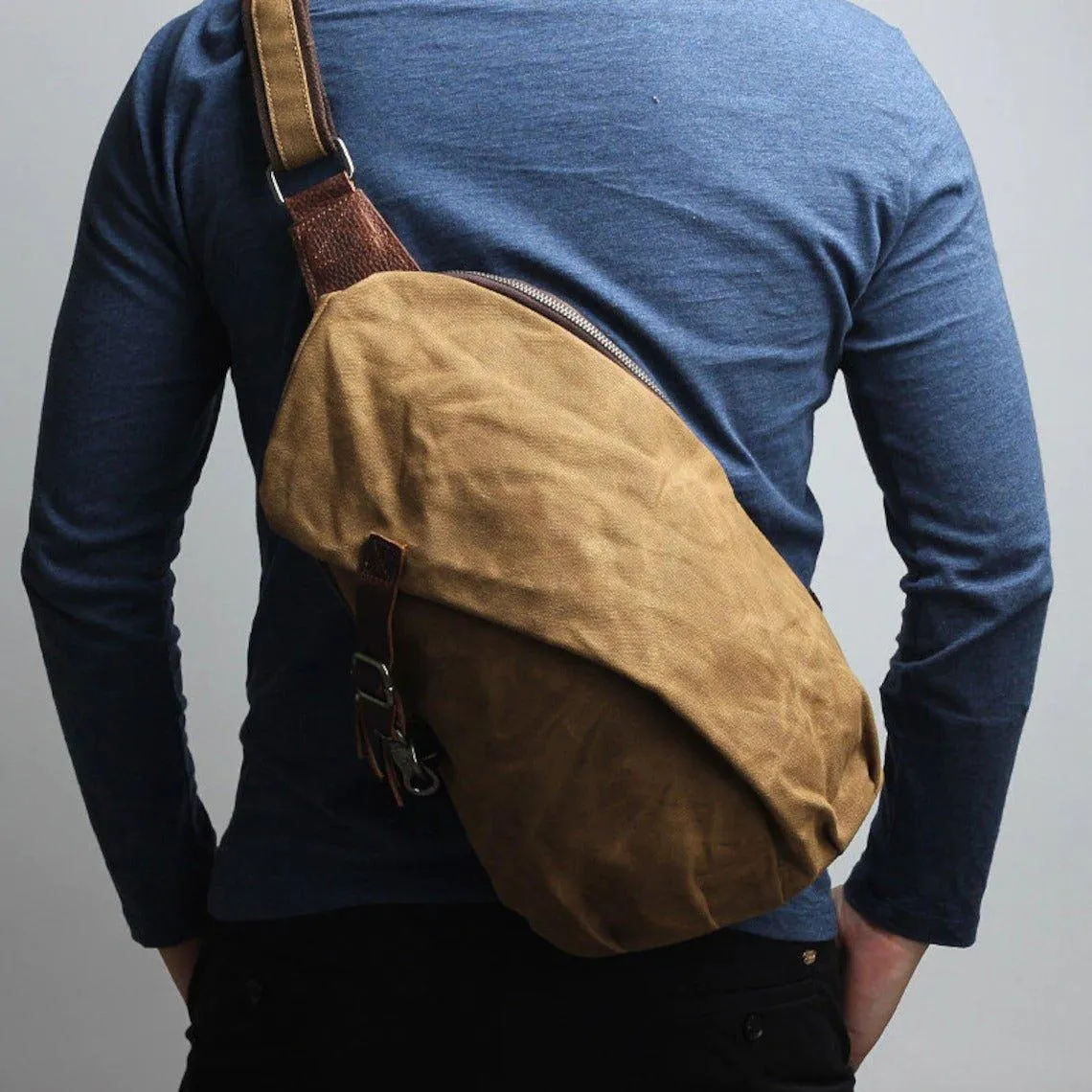 Woosir Vintage Waxed Canvas Mens Crossbody Bag