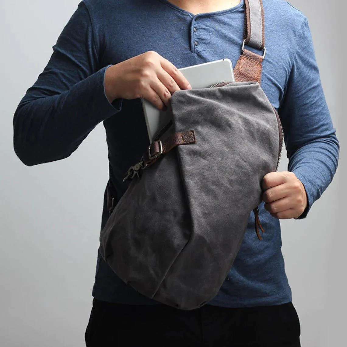 Woosir Vintage Waxed Canvas Mens Crossbody Bag