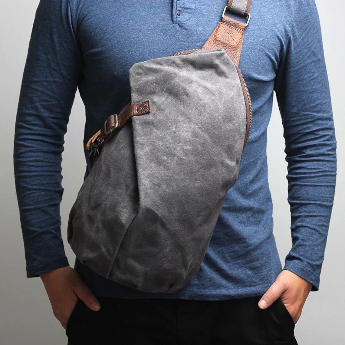 Woosir Vintage Waxed Canvas Mens Crossbody Bag