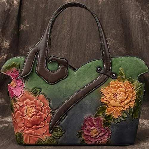 YHOK Retro Pattern Leather Satchel