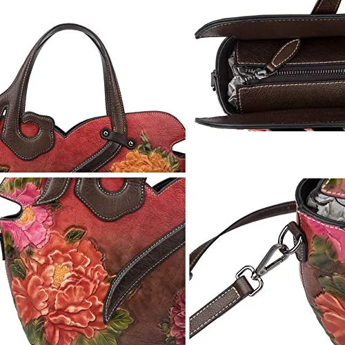 YHOK Retro Pattern Leather Satchel