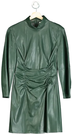 Zara Green Faux Leather Ruched Dress UK S
