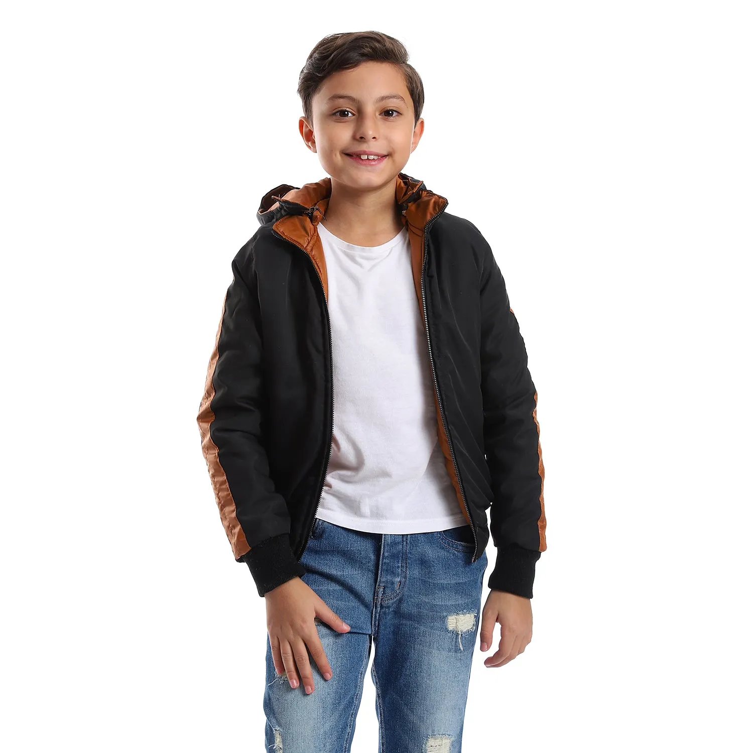 zipper_closure_double_face_printed_-_waterproof_boys_jacket_-_cramel_brown_-_black